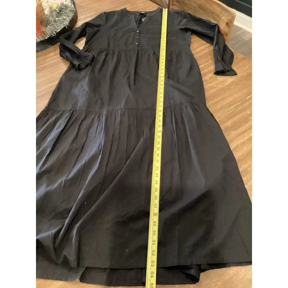 ABLE Jane Maxi Midi Dress Tiered Long Sleeve Black Cotton Fall L NWT - Picture 9 of 9